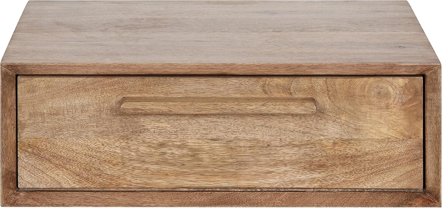 Kate and Laurel McCutcheon Floating Wood Storage Shelf, 18 x 12 x 6, Natural Wood, Decorative Transitional Floating Bedroom Nightstand with a Concealed Cubby Compartment