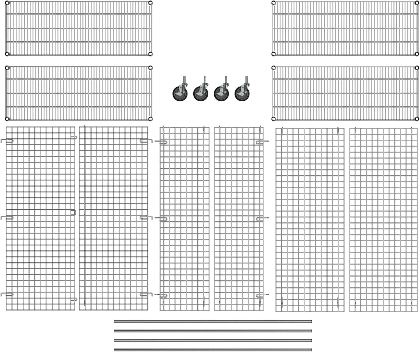 18" W x 48" L x 69" H Heavy Duty Utility Commercial Grade Metal Storage NSF Unit | Chrome Mobile Security Wire Cage Kit