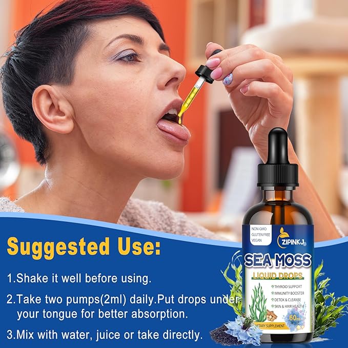 Organic Sea Moss Drops, 11 in 1 Black Seed Oil & Irish Liquid Sea Moss Gel Ashwagandha Burdock Root, Spirulina, Bladderwrack, Elderberry for Digestion, Immunity, Skin Hair Health, Non-GMO - 4 Fl Oz