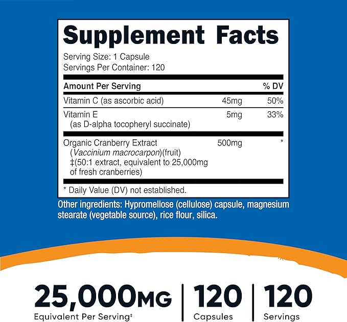 Nutricost Cranberry Extract 25,000mg (120 Servings) 2 Bottles with Vitamin C and Vitamin E