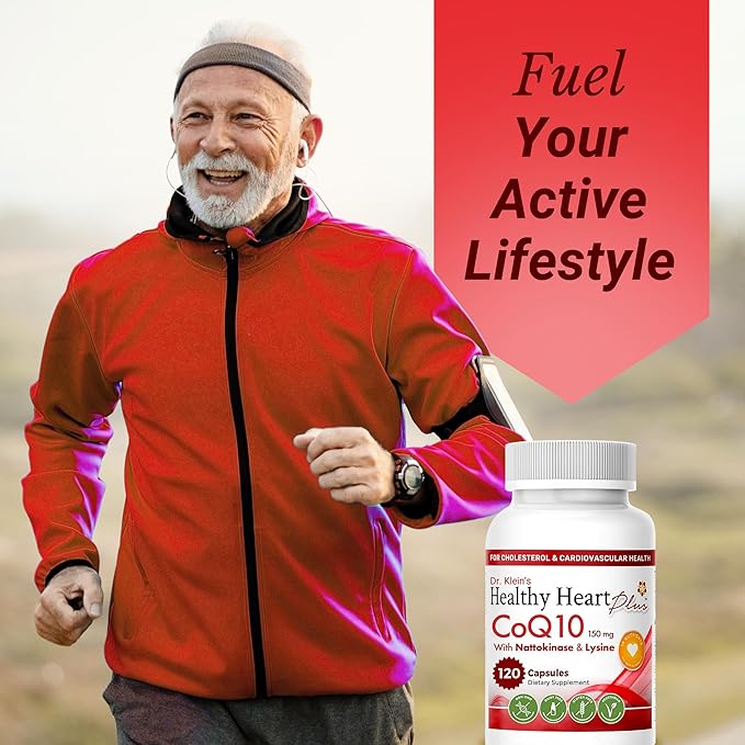CoQ10 Cardiovascular Supplement 150mg – Coenzyme Q10, Nattokinase, Pomegranate, Garlic & Lysine for Blood Cholesterol, Circulation, Heart Plus CoQ10 Supplement for Men & Women, 120 Capsules by Rhoziva