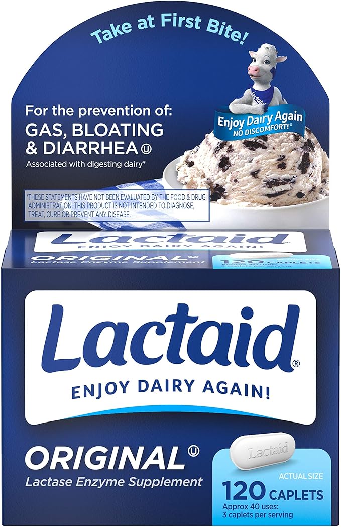 Lactaid Fast Act 60-Pack Original Strength 120-Count Lactose Intolerance Caplets with 9000 FCC Lactase Units
