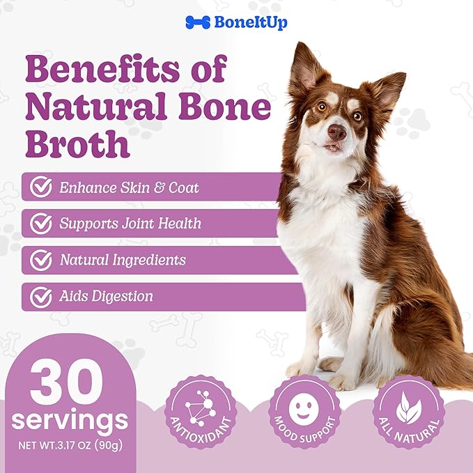 Dog Bone Broth Powder - Made with Real Beef & Chicken, Nutritious & Hydrating Dog Bone Broth Topper for Picky Eaters - Healthy Joints, Coat, Digestion Support (30 Servings)