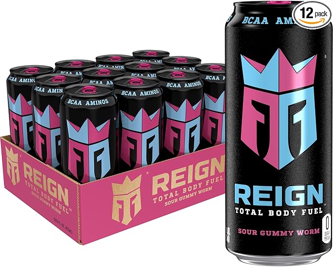Reign Total Body Fuel, Sour Gummy Worm, Fitness & Performance Drink, 16 Fl Oz (Pack of 12)