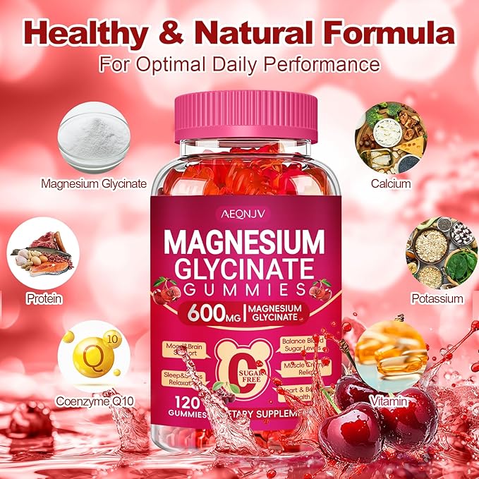 Magnesium Glycinate Gummies 600mg for Women and Men, High Absorption Magnesium Glycinate with Vitamin D, B6, and CoQ10 for Calm Support & Sleep, Sugar Free, Vegan, 120 Count
