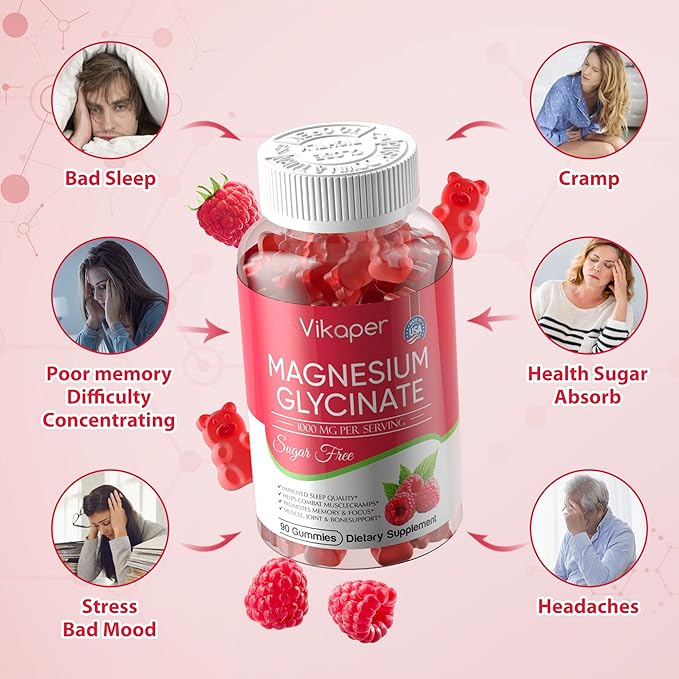 Magnesium Glycinate Gummies 1000 mg Sugar Free,High Absorption Calcium Magnesium Supplement,Vegan,Non GMO,Gelatin Free,Calm Mood,Sleep,Boosts Energy Support for Adults,90 Raspberry Gummies