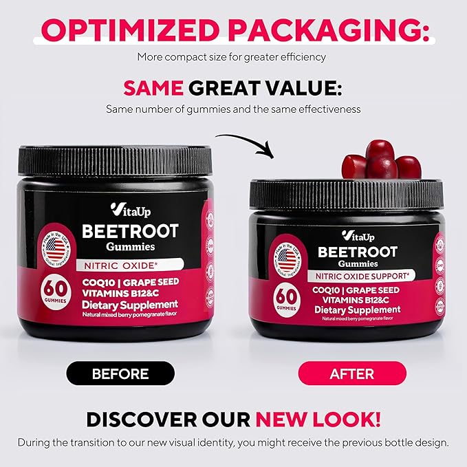 Beet Root Gummies – Beet Gummies – Red Beets Supplements with Beetroot, Grape Seed, Coq10, Vitamin C & B12 – 60 Beet Chews