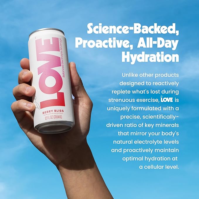 Be LOVE Balanced Electrolyte Beverage - Flavored Still Beverage for Daily Hydration, Exercise, Work & Wellness - Magnesium, Potassium & Sodium - Zero Sugar, Gluten Free (Berry Bliss, 12oz x 12ct)