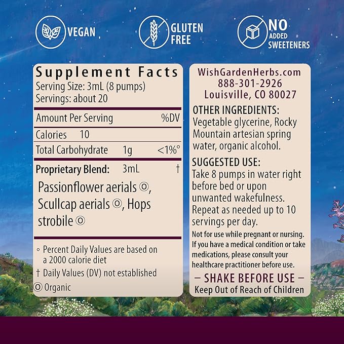 WishGarden Herbs Sleepy Nights & Fresh Mornings - All-Natural Herbal Sleep Aid Tincture, Organic Sleep Supplement with Passionflower, Hops and Scullcap, Supports Deep Sleep & Healthy Sleep Cycles, 4oz