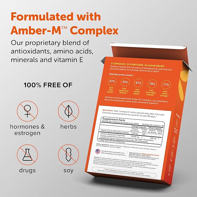 Amberen Menopause Supplements for Women, 60 Capsules, Clinically Shown to Help Support Hormone Balance, Multi-Symptom Relief from Hot Flashes, Night Sweats, Mood Swings & Low Energy
