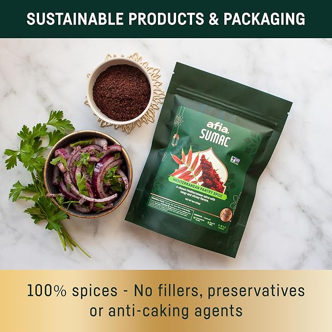 Afia - Ground Sumac Spice | Sumac Powder Pantry Spice for Middle Eastern Dishes, Meals and Cuisine | Premium Middle Eastern Spices (1pk, 8oz)