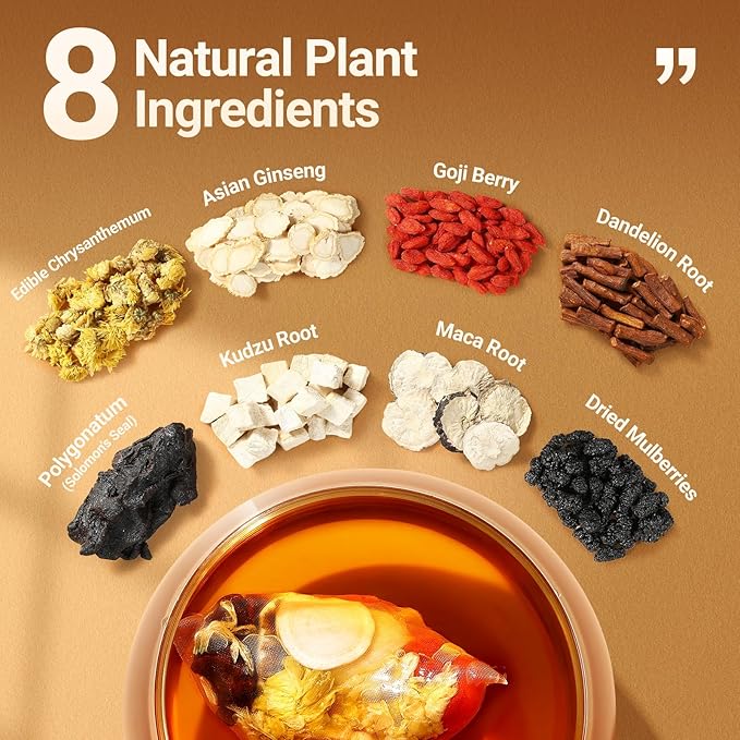 Kidney Tea Formula Ginseng Five Treasures Tea - 30 Bags, Traditionally Family-Grown, Caffeine-Free Pure Herbal Blend with 8 Traditional Chinese Herbs for Men & women