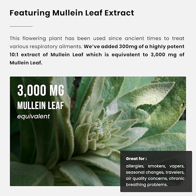 NutraChamps Mullein Leaf Extract for Lung Detox 3000mg Extra Strength Lung Cleanse for Smokers, Mullein Capsules Lung Support Supplement for Respiratory Lung Health