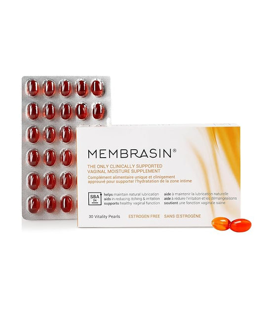 Membrasin Vaginal Moisture Support Vitality Pearls, Menopause Supplement for Vaginal Dryness & Itch, Estrogen-Free Supplement, 100% Natural Formula, Made with Sea Buckthorn Oil, 30 Oral Softgels
