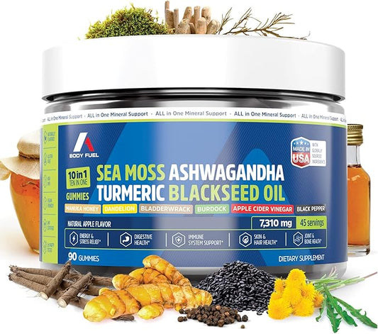 Sea Moss Gummies – 10-in-1 Formula with Black Seed Oil, Ashwagandha, Turmeric, Apple Cider Vinegar, Burdock Root, Manuka Honey and More – Vegan, Non-GMO, 90 Count, 45-Day Supply