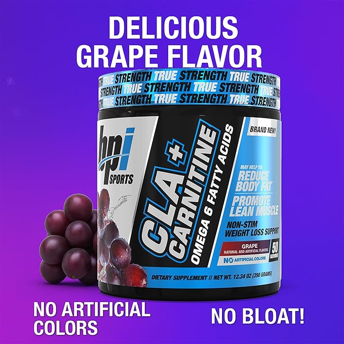 BPI Sports CLA+Carnitine – CLA L Carnitine & Linoleic Acid – L Carnitine Supplement for Weight Loss, Metabolism & Lean Muscle – Caffeine Free – Grape – 50 Servings – 12.34 oz