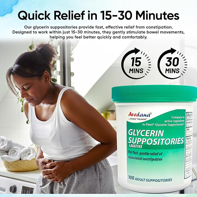Glycerin Suppositories – 25 Adult Size Laxative Suppositories for Men and Women – Fast and Gentle Relief Suppositories for Constipation – Comfortable Shape Adult Suppository