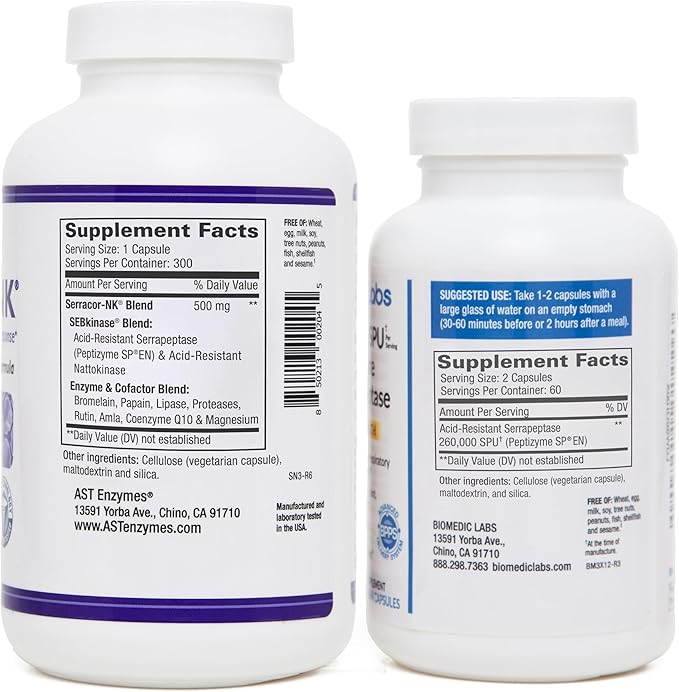 Serracor-NK (300) & Serra-RX 260,000 SU (120)- Scar Tissue Bundle - Acid-Resistant Serrapeptase Proteolytic Systemic Enzyme