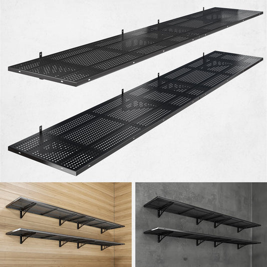 4-Pack 1.5x4ft Heavy Duty Garage Wall Shelving, 1000 lbs Load Capacity, Garage Shelving Wall Mounted, Storage Rack with Hooks, Black