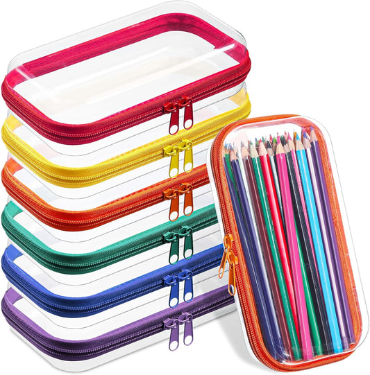 Sanwuta 6 Pcs Clear Hard Zipper Case Hard Plastic Zipper Pouches Transparent Makeup Bag Pencil Pouches for Travel Snacks Christmas Trinket Storage Organizer Box