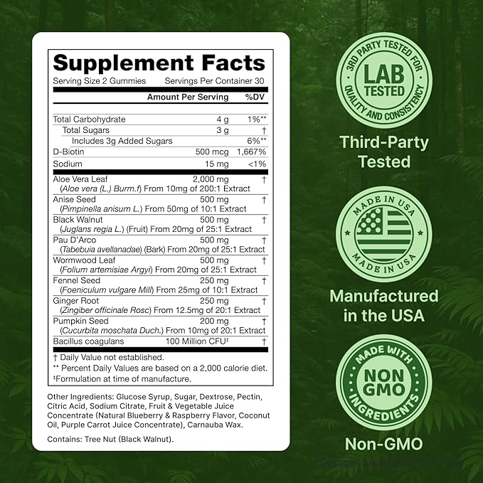 Candisite | Candida Cleanse | 10-in-1 Advanced Formula - Wormwood, Black Walnut, PAU D’Arco | Supports Digestive & Microbial Balance | Candida Support | 60 Gummies