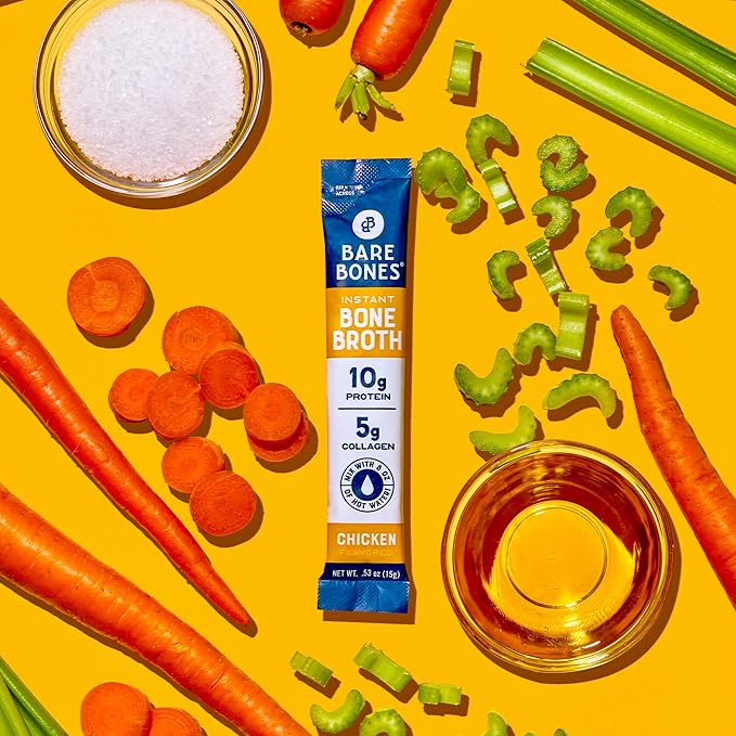 Bare Bones Chicken Bone Broth Instant Powdered Mix | Rich Savory Packets on-the-Go No Artificial Flavors | Keto & Paleo Friendly | 10g Protein | 32 Pack
