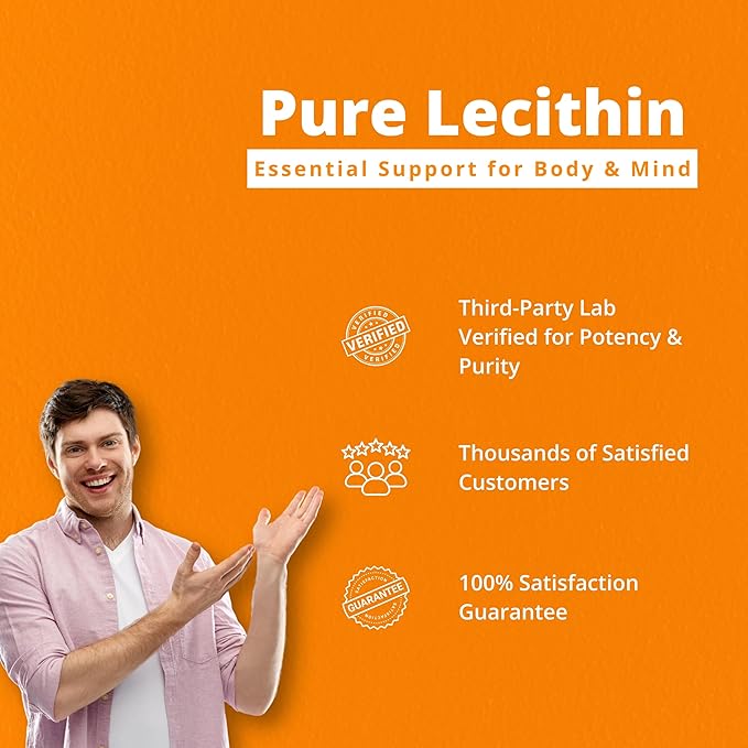 Sunflower Lecithin 1200 MG 100 Softgels, 100-Day Supply Guaranteed Pure, Non-GMO, Soy-Free, Supports Brain, Heart, Nerve, Liver Health, Cognitive Function, Healthy Cholesterol, High Absorption Formula