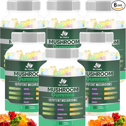 BIO VITALICA Mushroom Gummies - Lions Mane Gummies for Adults with 10 - Blend Mushrooms Complex Reishi, Chaga, Cordyceps, Turkey Tail, & More - Mushroom Supplement - Parental (6)