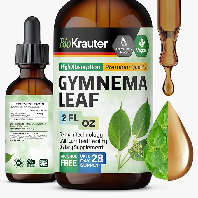 BIO KRAUTER Gymnema Sylvestre Extract Drops - Alcohol and Sugar Free - Vegan Gymnema Leaf Extract 2 Fl.Oz.