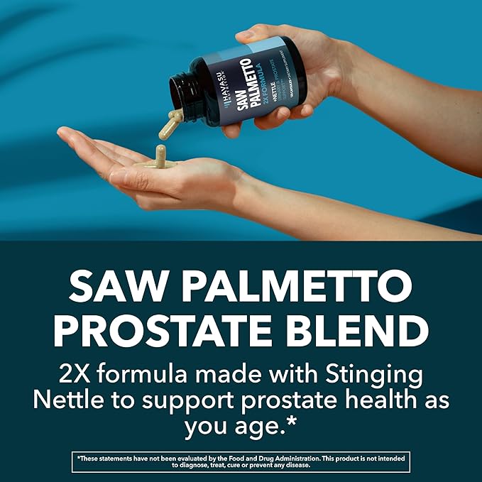 Saw Palmetto with Stinging Nettle Capsules - 2X Prostate Support Supplement for Men’s Health - 120 Count - DHT Blocker for Urinary Tract Function and Hair - Vegan, Non-GMO - 2 Month Supply