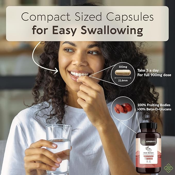 Longevity Botanicals Reishi Mushroom Extract Capsules (120) | Concentrated 10:1 Ratio | 100% Fruiting Bodies | Lingzhi (Ganoderma lucidum) Supplement for Immune, Stress & Sleep Support