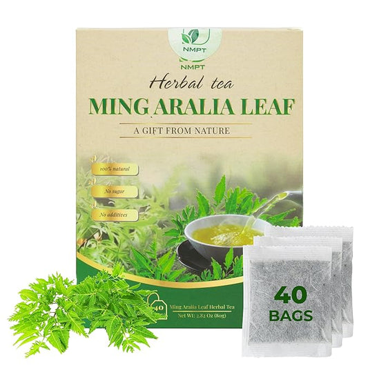 NMPT Ming Aralia Leaf Tea, 100% Hand Pick, Organic Dinh Lang Herbal Tea, 40 Count, Freeze Drying, Gluten Free, Dairy Free, No Sugar Added, Energy Boost & Health Support, 0.07 Oz Each