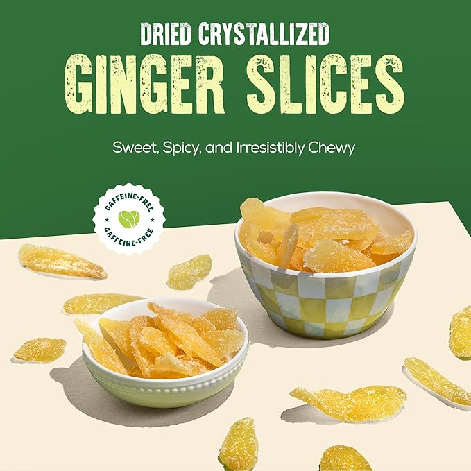 Crystallized Ginger Slices | Candied Ginger Pieces for Snacking, Baking or Cooking | Kosher Certified | Great for Nausea, Digestive Problems & More | Resealable Bag - 12 Oz | The Snackery