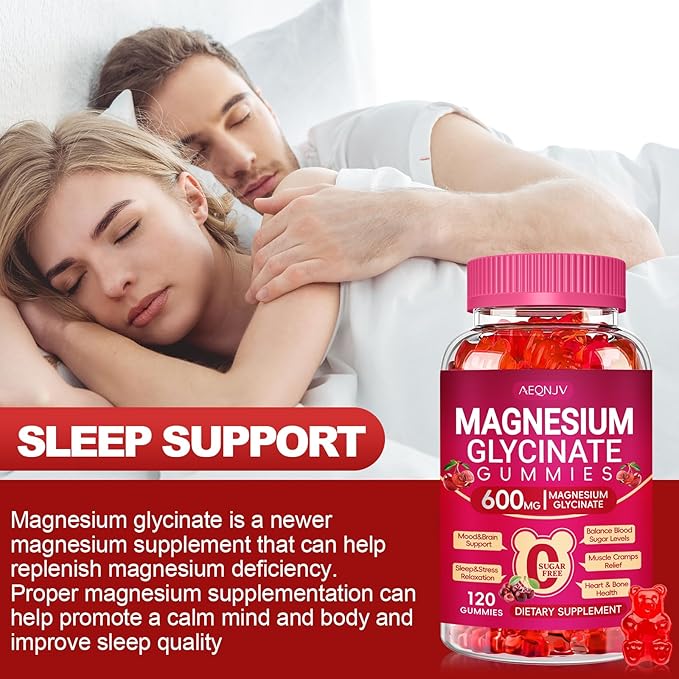 Magnesium Glycinate Gummies 600mg for Women and Men, High Absorption Magnesium Glycinate with Vitamin D, B6, and CoQ10 for Calm Support & Sleep, Sugar Free, Vegan, 120 Count
