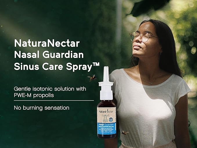 NaturaNectar - Bee Propolis Nasal Spray Saline Sinus Rinse & Relief - Pure Brazilian Propolis and Ingredients - Gentle and No Burning Sensation - Nasal Guardian - Ethical Beekeeping - 1 FL Oz - 1 Pack