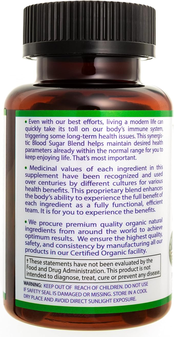 USDA Organic Blood Sugar Blend | Supports Healthy Metabolism* | with Bitter Melon, Moringa, Aloe Vera, Nopal, Papaya Extracts & More | 30-Day Supply | Vegan & Non-GMO | USA-Made