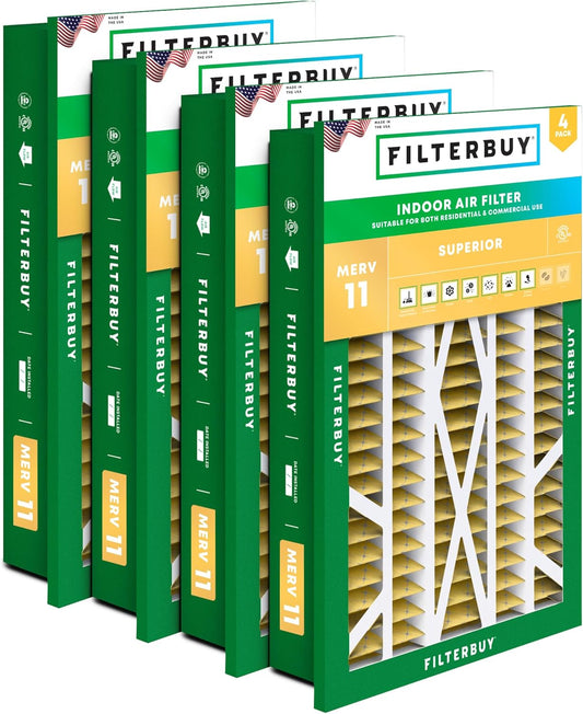 Filterbuy 20x30x5 Air Filter MERV 11 Superior Pet & Allergy Defense (4-Pack), Electrostatic Pleated HVAC AC Furnace Filters Replacement for Honeywell Return Grille (Actual Size: 18.38 x 28.63 x 3.69)