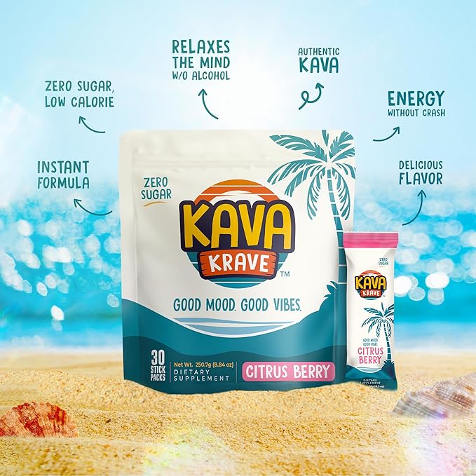 Citrus Berry Kava Drink Mix – 30 Pack for Natural Energy, Mood Support, Stress Relief & Nootropic Focus