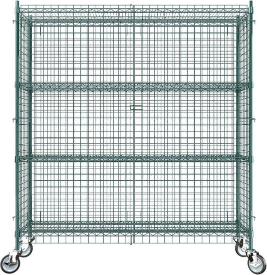 18"x60"x70" Metal Wire Green Security Heavy Duty Commercial NSF Certified Storage Unit | Mobile Wire Security Cage Kit