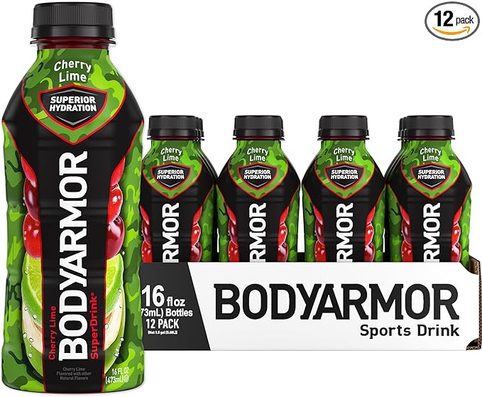 BODYARMOR Sports Drink Sports Beverage, Cherry Lime, Coconut Water Hydration, Natural Flavors With Vitamins, Potassium-Packed Electrolytes, Perfect For Athletes, 16 Fl Oz (Pack of 12)