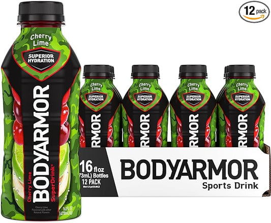 BODYARMOR Sports Drink Sports Beverage, Cherry Lime, Coconut Water Hydration, Natural Flavors With Vitamins, Potassium-Packed Electrolytes, Perfect For Athletes, 16 Fl Oz (Pack of 12)