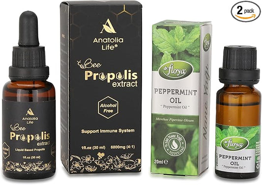 Bee Propolis Liquid Extract,Alcohol-Free Immune Support Supplement,30ml | 100% Pure Peppermint Essential Oil 20ml,Premium Grade Essential Oils for Home Diffusers, Aromatherapy,Massage and Humidifiers