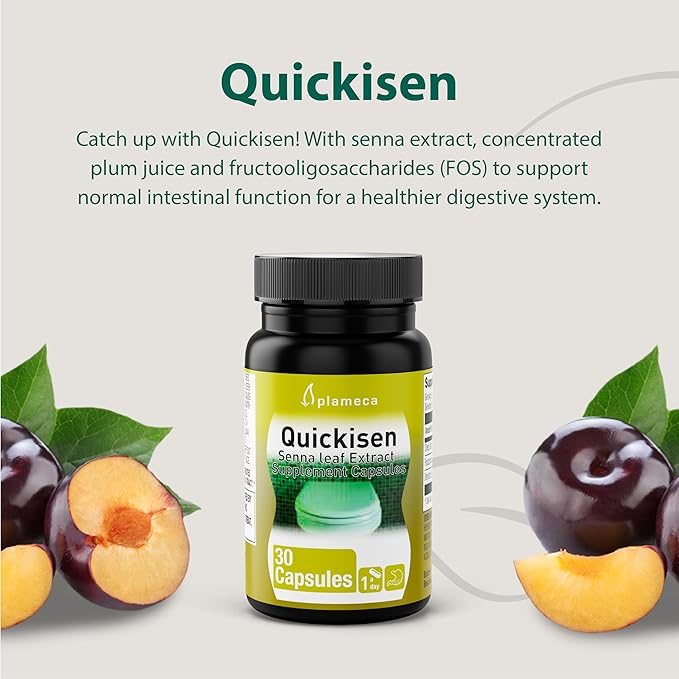 Quickisen Laxative Capsules, Relief from Occasional Constipation, Natural Senna Extract, Supports Intestinal Health, Dietary Supplement Gluten-Free and Dairy-Free, 30 Capsules