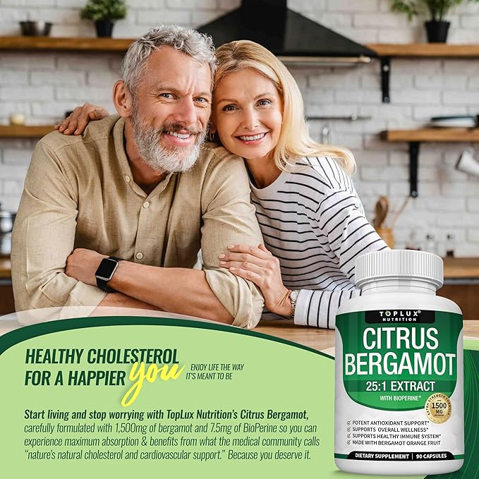 Citrus Bergamot Supplement 1500mg - 25:1 Bergamot Extract to Support Overall Health, Immune System, Potent Antioxidant High Absorption Natural Vegan Non-GMO for Men Women, 90 Capsules