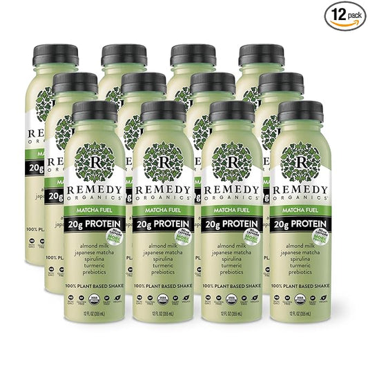 Remedy Organics Matcha Fuel 12-Pack | Plant Based Protein Shakes, Ready to Drink | USDA Organic, Gluten Free, Dairy Free, Soy Free