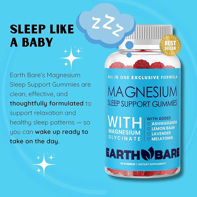 Sleep Gummies with Magnesium Glycinate, Melatonin, Ashwagandha, and Lavender – Extra Strength Sleep Support Gummies, Magnesium and Melatonin Supplement, 120 Count, 2 Month Supply