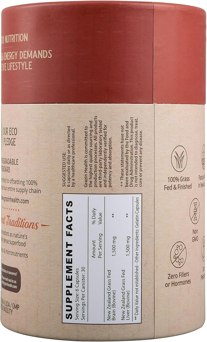 Beef Brain Capsules: 1500 Mg Brain/ 1500 Mg (30 Servings)