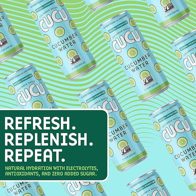 CUCU Cucumber Water – Natural Hydration from Cucumbers with Vitamin C, Electrolytes & Antioxidants – No Sugar Added, Non-GMO – 12 Pack, 11 fl oz Cans