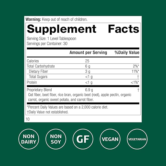 Standard Process - Whole Food Fiber - Daily Fiber Supplement for Digestive Health & Gut Support - High Fiber Powder with Soluble & Insoluble Fiber - Non-Dairy, Non-Soy & Gluten-Free - 7 oz (210 g)