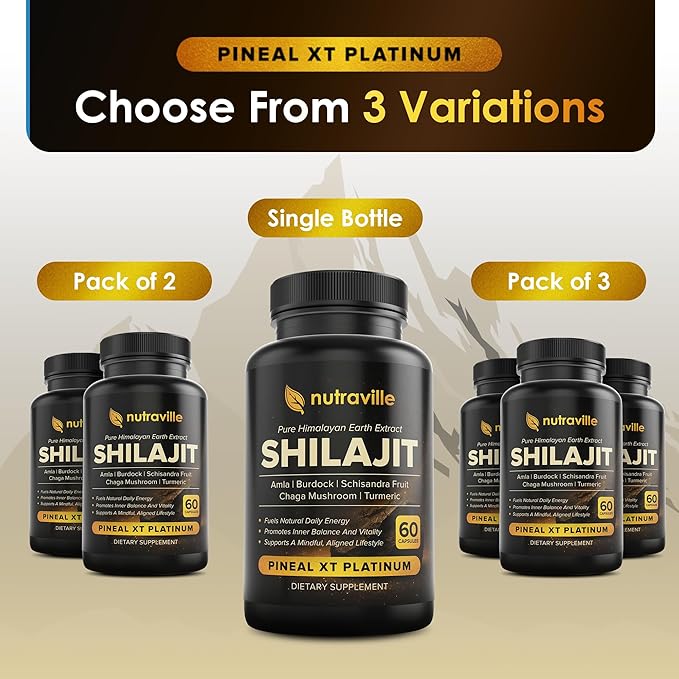 Pineal XT Platinum – Pure Himalayan Shilajit Supplement – Supports Energy, Brain Health & Memory - Rapid Pineal Gland Decalcification Cognitive Health Support – 60 Veggie Capsules